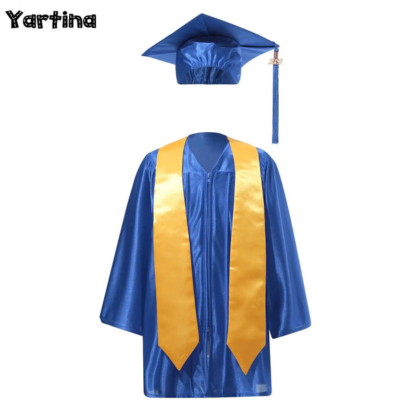 Kids Girls Boys Kindergarten Graduation Gown Cap Preschool Uniform Set with 2025 Badge Tassel and Graduation Sash for Child Size