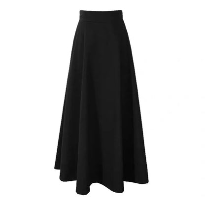 Winter Long Woolen Skirt Women Fashion High Waist Basic Wool Skirts Female Casual Thick Warm Black Elastic A-Line Maxi Skirts