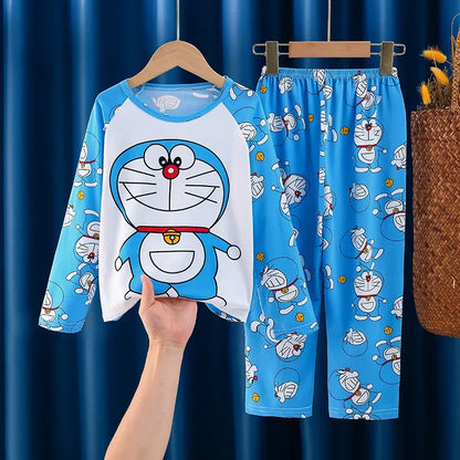 2025 Autumn Kawaii Miniso Children Milk Silk Pajamas Sets Girl Boy Sleepwear Korean Kids Homewear Clothes Cute Anime Loungewear