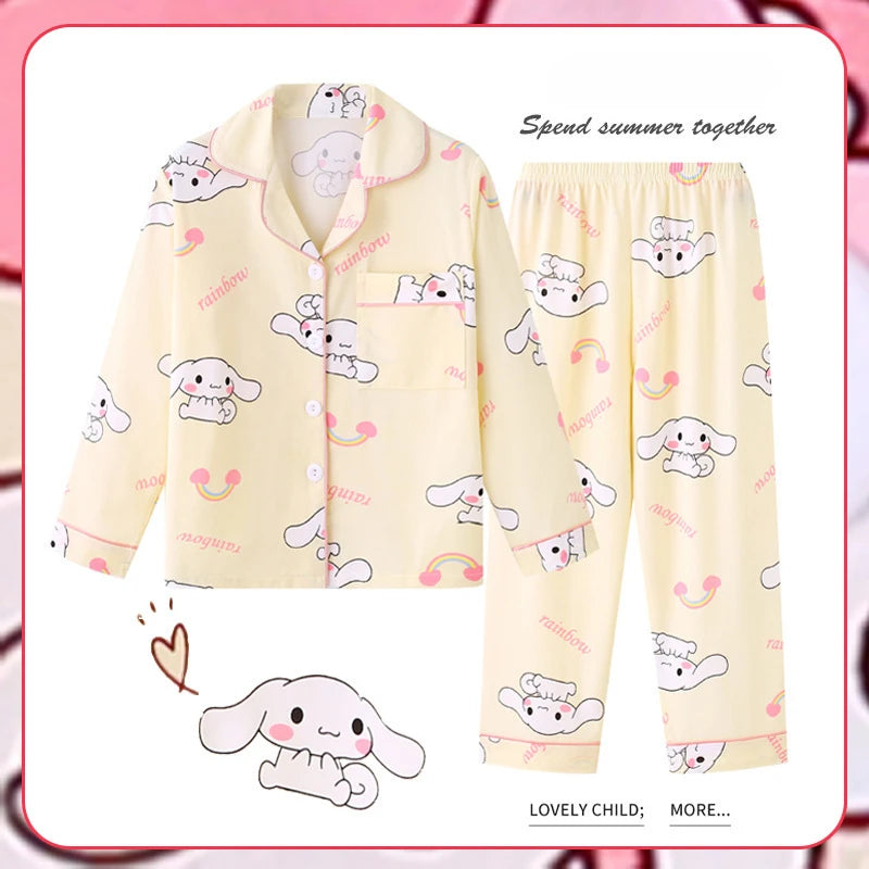 2025 Miniso Children Pajama Sets Autumn Winter Anime Long-Sleeved Pants Sleepwear Cartoon Pijamas Student Kids Homewear Clothing