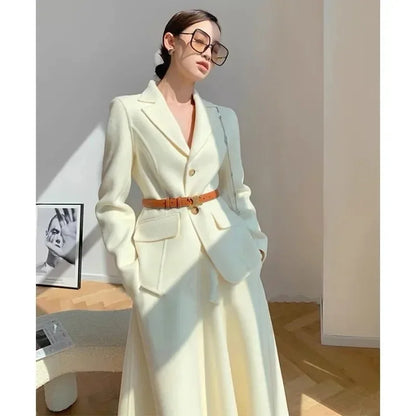 Insozkdg Cashmere Cotton Woolen Women Suit Jacket Skirt Set Temperament Elegant Office Lady Suit Blazer Long Skirt Two-piece Set