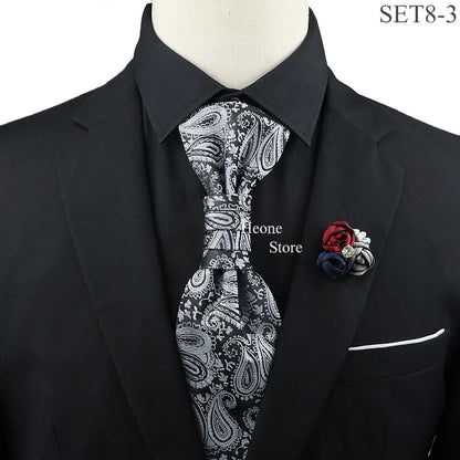 New Men's Premium Paisley Tie Brooch Set Red Black Blue Ajustable Neck Tie Luxury Classic Suit Tuxedo Groom Wedding Accessories