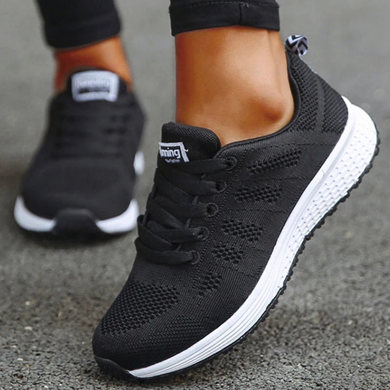 New Sneakers For Women Breathable Fashion Trainers Plus Size Women Sneakers Mesh Fabric Lace Up Women Shoes Female Footwear