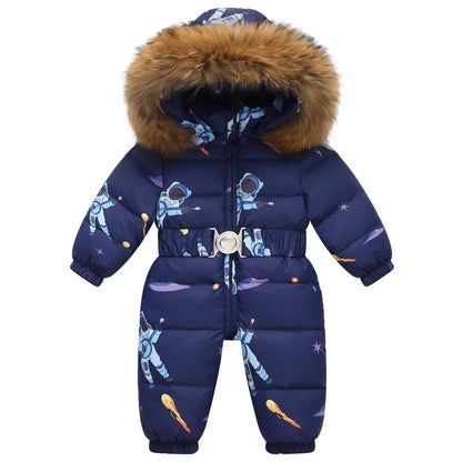 Children Winter Overalls Waterproof Hooded Girl Down Jacket Baby Boy Warm Jumpsuit Toddler Girl Faux Fur Ski Suit Kids Snowsuit