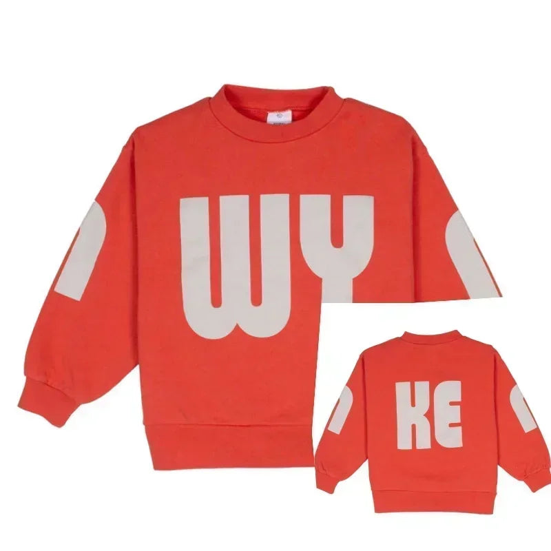 OUYANG&IVAN Kids Cotton Sweatshirt 24 AW Wyn New Autumn Children Magenta Velour Jumper Boy Girl Loose Warm Top Sweaters Outwear