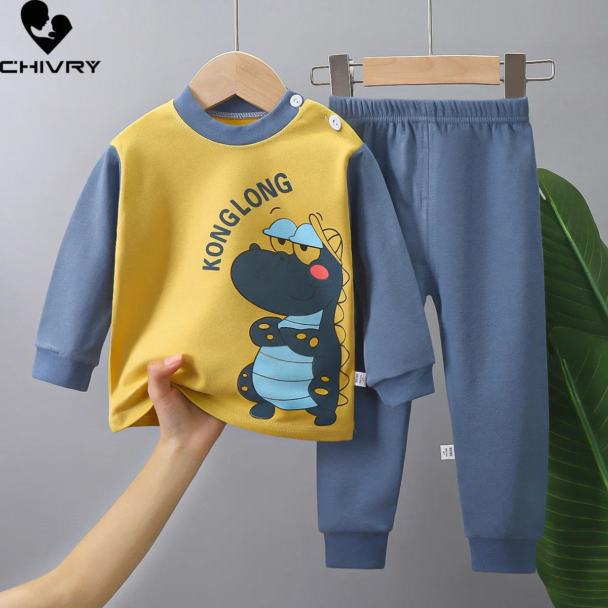 2025 New Kids Autumn Warm Pajamas Baby Boys Girls Cartoon Dinosaur Long Sleeve T-Shirt with Pants Pyjamas Toddler Clothing Sets