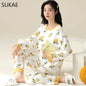 SUKAE M-5XL Big Size Women Pajama Set Autumn Winter New Cotton Long Sleeves Woman Sleepwear Casual Girl Pijama Cartoon Nightwear