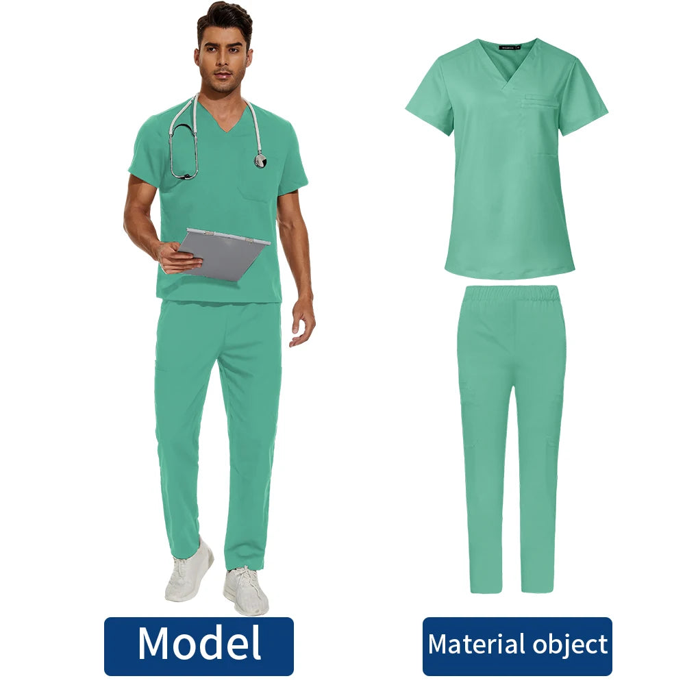 Men's Scrubs Medical Uniform Lab Set Male Wholesale Clinic Hospital Doctor Overalls V-neck Fashion Scrub Pharmacy Nurse Clothes