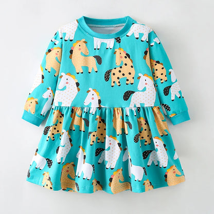 Little maven Kids Clothes Children's Clothing Baby Girls 2025 Autumn Cotton Long Sleeves Cartoon Rabbits Princess Denim Dresses