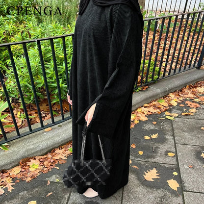 Warm Winter Abayas Muslim Women Corduroy Abaya New Modest Dress Thicked Solid Color Long Robe Female Islam Clothing