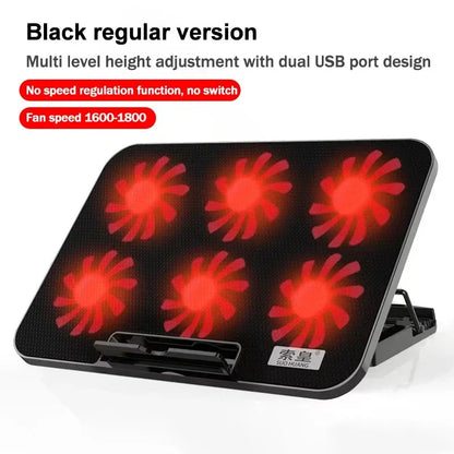 Gaming RGB Laptop Cooler 2 USB Ports 6 Fan Gaming Led Light Notebook Cooler For 13-18'' Stand 6 Height Wind Speed Adjustable