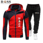 Men's Tracksuit Casual Jogging Suit Outdoor Set Zipper Hoodies + Black Sweatpant 2pcs Spring Fashion New Streetwear S-3XL