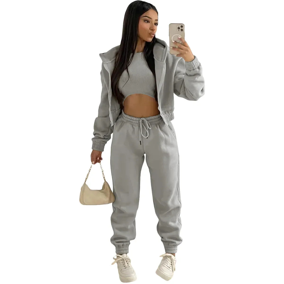 Custom LOGO made autumn women's thick 2-piece sportswear jogger suit 3-piece sportswear and hoodie suit