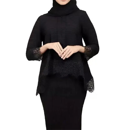 Muslim Abaya Set – Lace Pleated Top & Maxi Skirt