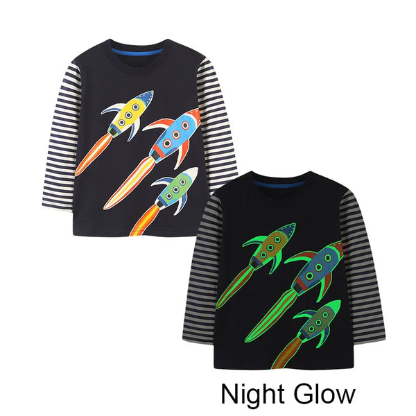 Jumping Meters 2-7T Night Glow Boys Girls Clothes Tshirts For Autumn Winter Children's Long Sleeve Blouse Kids Fashion Tees Tops