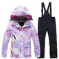 Fashion Printed Skiing Jacket + Bib Pants Snowsuits 2-Piece Boys Girls Hooded Winter Warm Windproof Snowboarding Wear