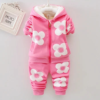 1 2 3 4 5 Years Winter Baby Girls Clothing Sets Flowers Keep Warm Thicken Jacket And Pants Little Princess Suits Kids Clothes