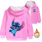 Kid Baby Boy Girl Coat Autumn Winter Long Sleeve Plush Hoodies Cartoon Stitch Print Children Sweatshirt Clothes Thick Top Outfit