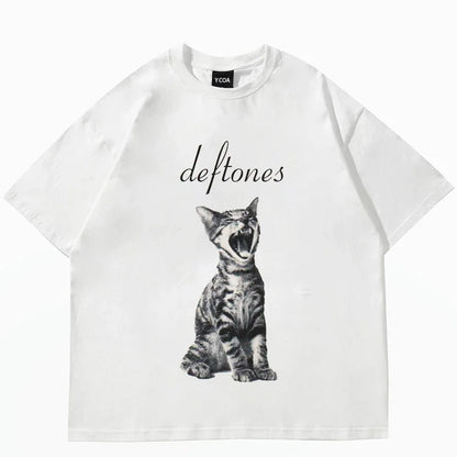 Top Women's Cute Cat Printed Short Sleeve T-shirt Women's Harajuku Fashion Couple Loose Street Style Y2K Clothing