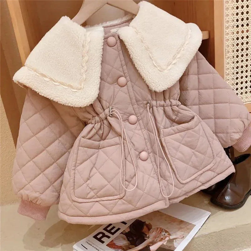 Girls Fleece Jacket Winter Children Cotton Coat Padded Thickened Warm Overcoat Toddler Solid Parkas Fashion Outwear 2-8 Years