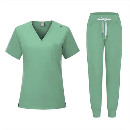 Many Colors Cheap Price V-Neck Women Nursing Uniform Sets Mint Purple Medical Uniform Women Jogger Leg Pants Medical Nurse Sets