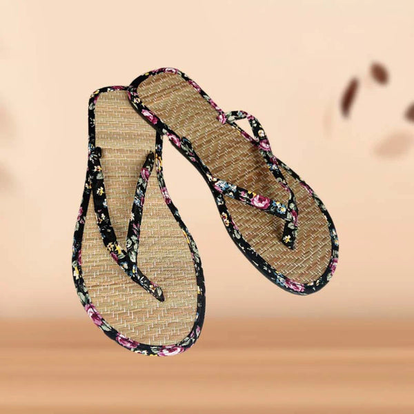 Ladies Straw Mat Slippers Fashion Floral Strap Flat Flip Flops 2025 Summer Newest Leisure Rattan Grass Weave Home Slippers