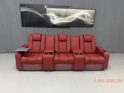 Linlamlim Luxury 3-Seat Recliner Sofa with Cup Holders, Leather Home Theater Seating, Cinema Recliner Couch with Center Console