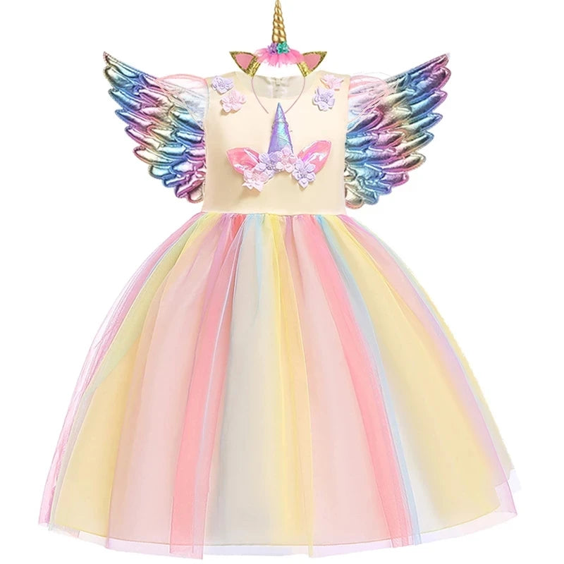 Kids Unicorn Dress for Girls Flower Appliques Ball Gown Elegant Party Costumes Little Girl Princess Dresses Children Clothing