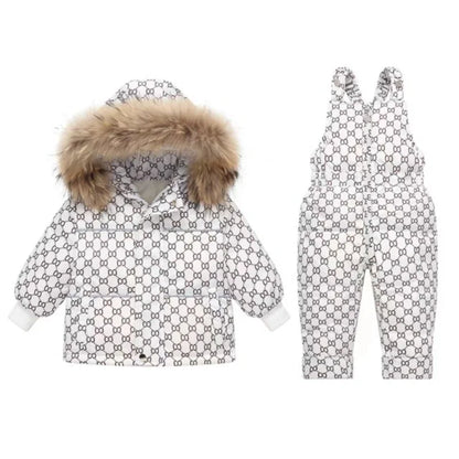 -30 Degree Down Jacket Jumpsuit Winter Overall for Children Clothes Set Baby Boy Parka Real Fur Girl Toddler Thick Warm Snowsuit