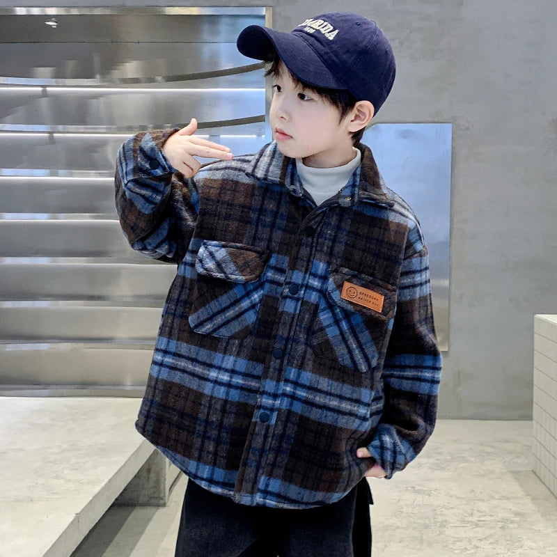 Fashion Kids Winter Thermal Shirt Boy Warm Insulate Clothing Children Thick Fleece-Lined Blouse For Teenager High Quality Shirt