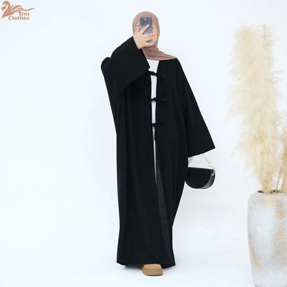 Arabic Women Corduroy Abaya Dress Ramadan Eid Dubai Modest Cardigan Islamic Party Robe Fashion Turkey Winter Solid Coat