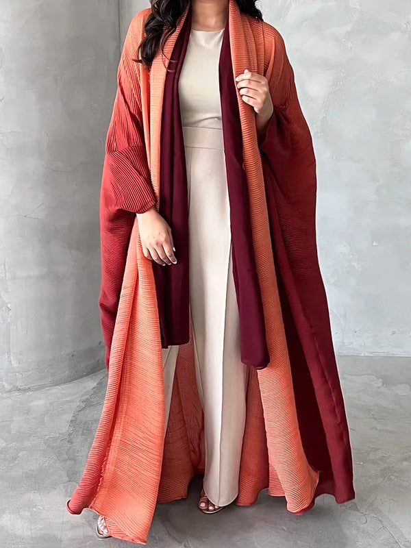 Muslim Abaya for Women Bat Sleeve Pleated Gradient Cardigan Trench Coat Autumn Dubai Abayas Plus Size Women's Luxury Coat