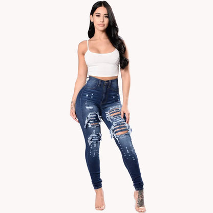 Autumn High Waist Ripped Jeans For Women Fashion Stretch Skinny Denim Pencil Pants Casual Slim Trousers S-3XL