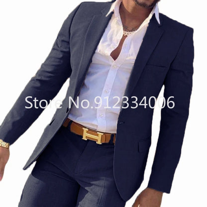 2 Pieces Beige Suit for Men Slim Fit Wedding Groom Tuxedo Groomsmen Suits Male Fashion Smoking Costume Homme Blazer with Pants