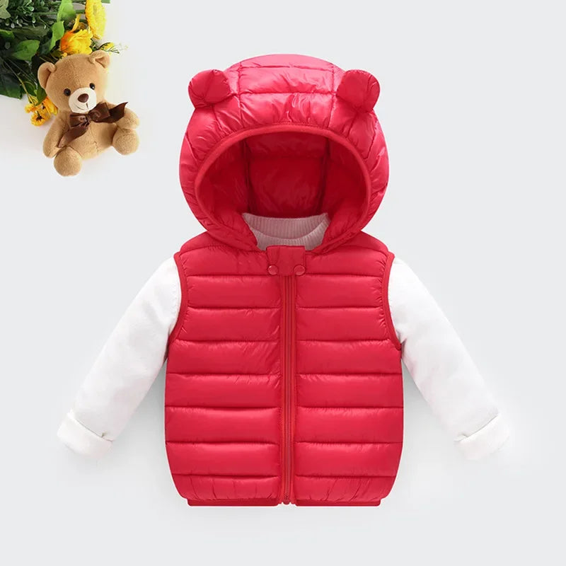 Baby Boys Girl Warm Down Vest Toddler Cotton Waistcoat Children Autumn and Winter Clothes Kids Hooded Jackets 1-6 Years Old