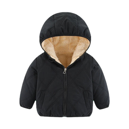 Baby Children Coats Winter Thick Jackets Girls Boys Solid Color Warm Plush Thicken Outerwear Hooded Jacket Cardigan Kids Clothes