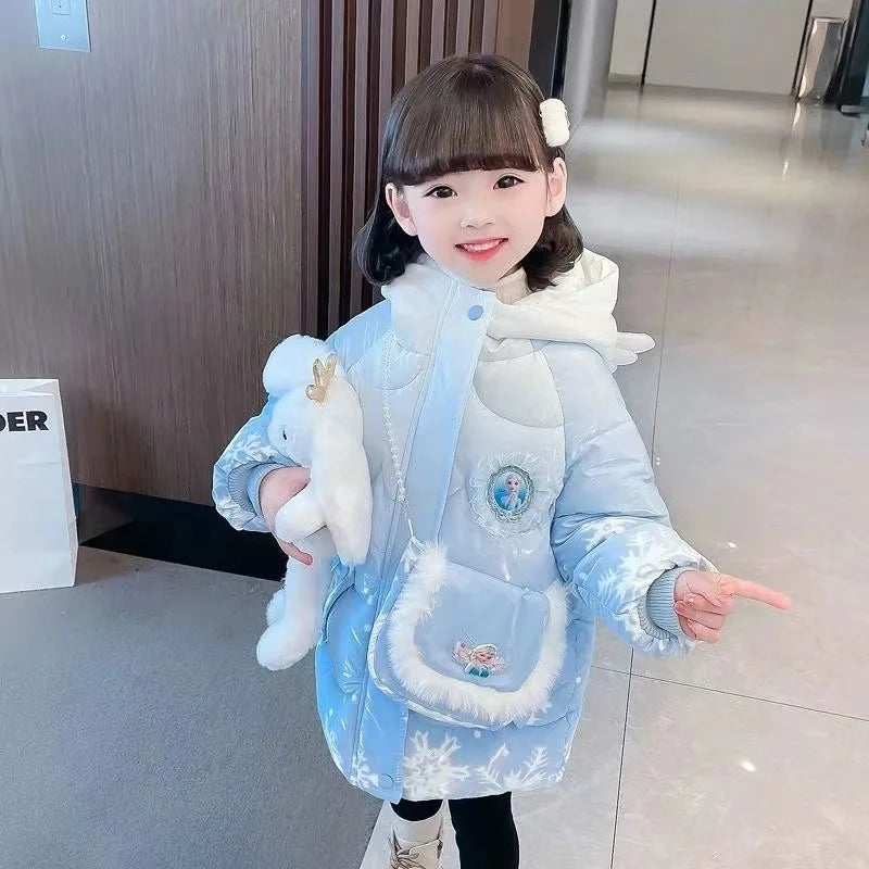 Children's winter girls plus cashmere fashion down jacket Little girl winter foreign style coat  princess send backpack money