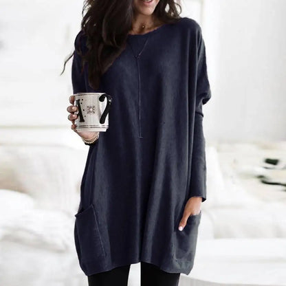 Women‘s Long Sleeve Pocket Tunic Tops Blouse Ladies Casual Loose Jumper Pullover Plus Size Clothing For Female