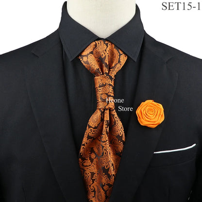 New Men's Premium Paisley Tie Brooch Set Red Black Blue Ajustable Neck Tie Luxury Classic Suit Tuxedo Groom Wedding Accessories