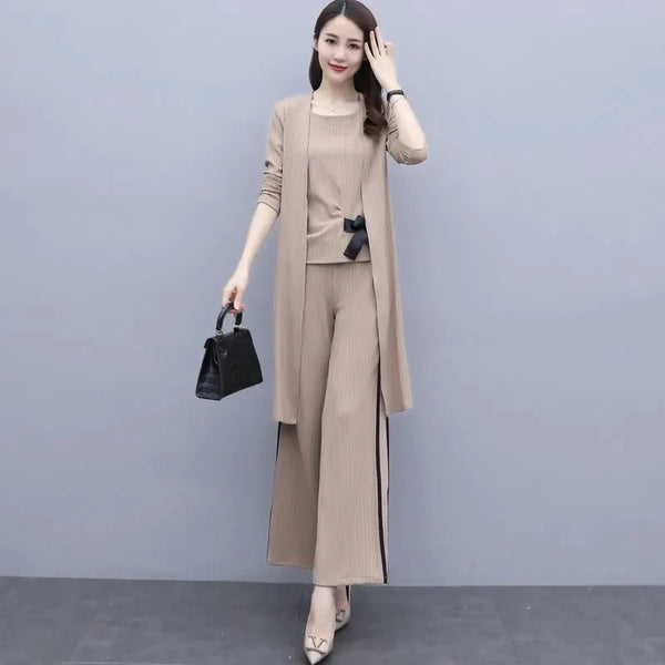 Single/Suit Women's New Long Cardigan Spring Autumn Temperament Slim Light Three-Piece Suit Female 3 PCS Pant Sets Elegant