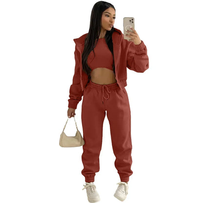 Custom LOGO made autumn women's thick 2-piece sportswear jogger suit 3-piece sportswear and hoodie suit