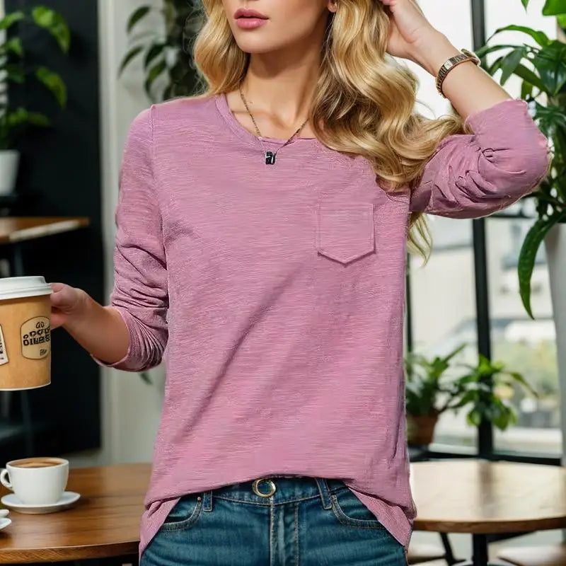 New Autumn O Neck 30% Cotton T Shirt Woman Fashion Long Sleeve Shirt Women's T-shirt Loose European Style Women Shirts