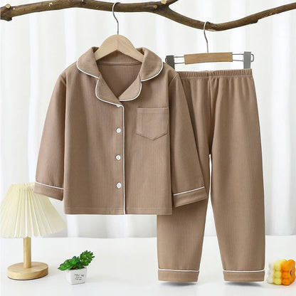 2025 Autumn Winter Children Pajama Sets Solid Color Sleepwear for Kids 1-16years Teen Pijamas Boys Girls Loungewear Baby Clothes