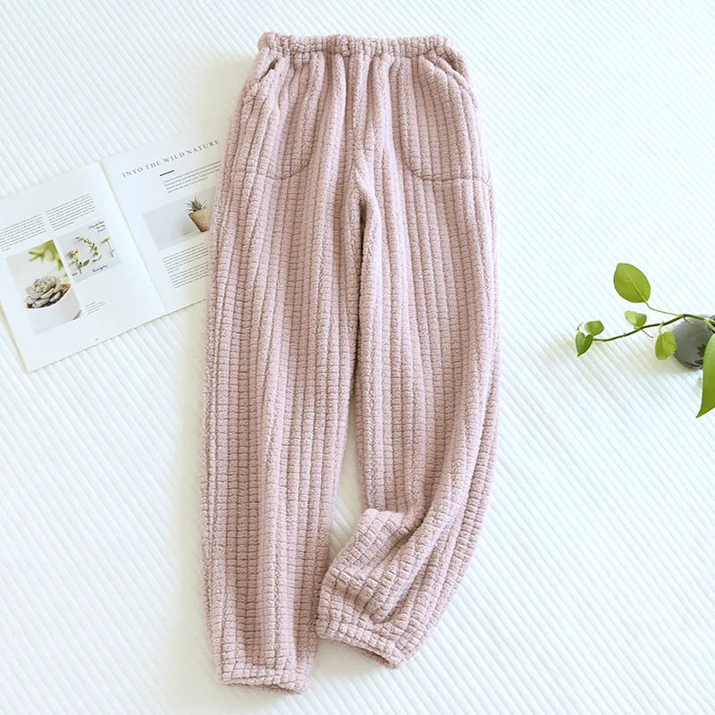 Winter Pajamas Home Pants For Women Elastic Trousers Loose Warm Thicken Fannel Pijamas Pants Sleepwear Printed Autumn Nightwear