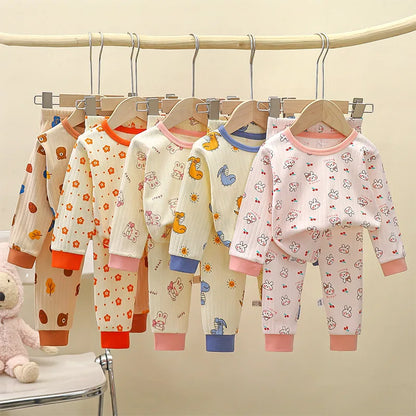 New Kids Pure Cotton Pajamas Boys Girls Cartoon Long Sleeve T-Shirt Top + Pants Baby Autumn Sleepwear Underwear Clothes Sets