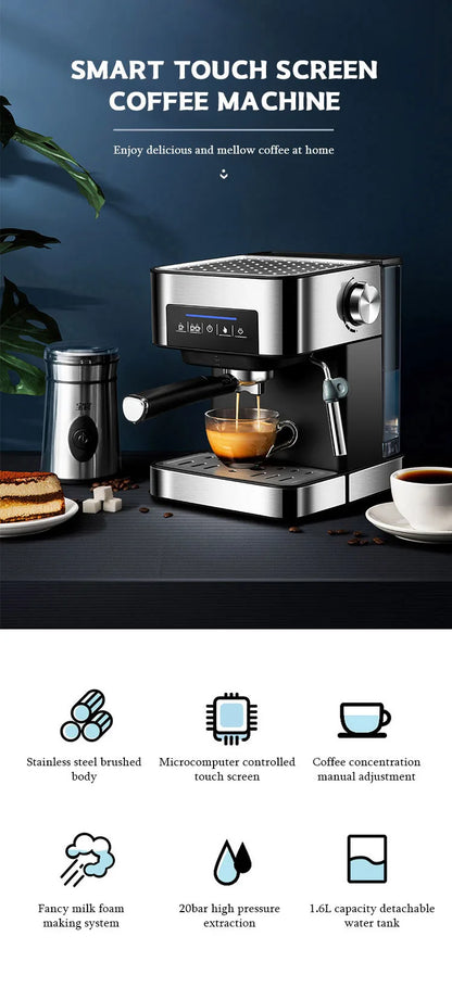 20bar Ulka Pump Coffee Maker Led Screen Espresso Machine Commercial Coffee Machine Espresso Coffee Machine