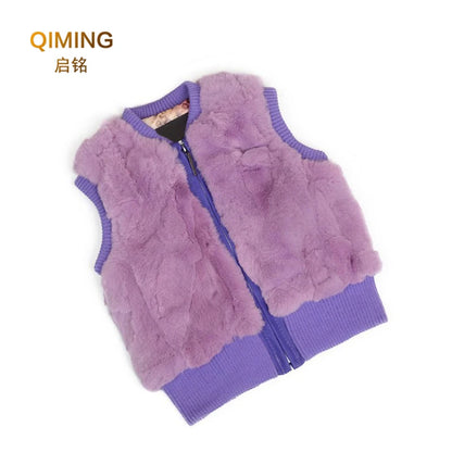 Autumn Winter Fur Vest Ladies Fur Coat Woman Vest Children Short Rex Rabbit Fur Womens Tops And Blouses Boys Girls Parent-child