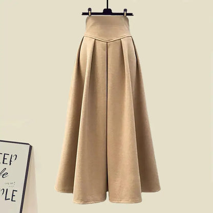 Fashion 2 Pieces Outfits Office Women Lady Crop Tops Coat Slit Midi Skirt Suits Autumn Winter New Solid Color 2 Piece Sets