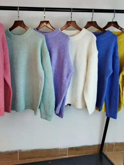 Pink Women Sweater Womens Winter Sweaters Pullover Female Knitting Overszie Long Sleeve Loose Knitted Outerwear White