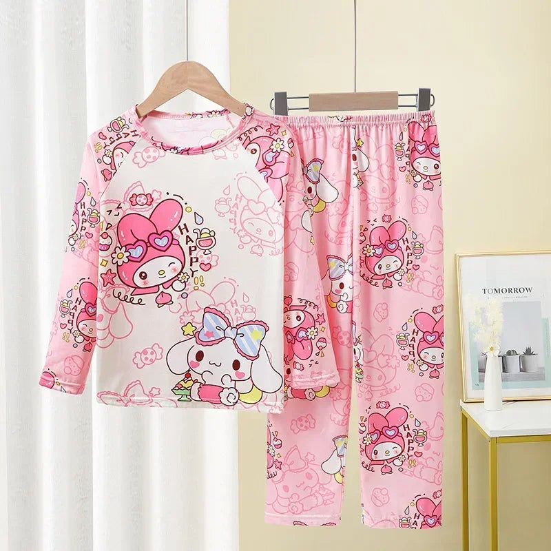 New Autumn Children's Pajamas Set Girls Milk Silk Sleepwear Boy Thin Pijama Kids Long Sleeve Loungewear Korean Cute Home Clothes